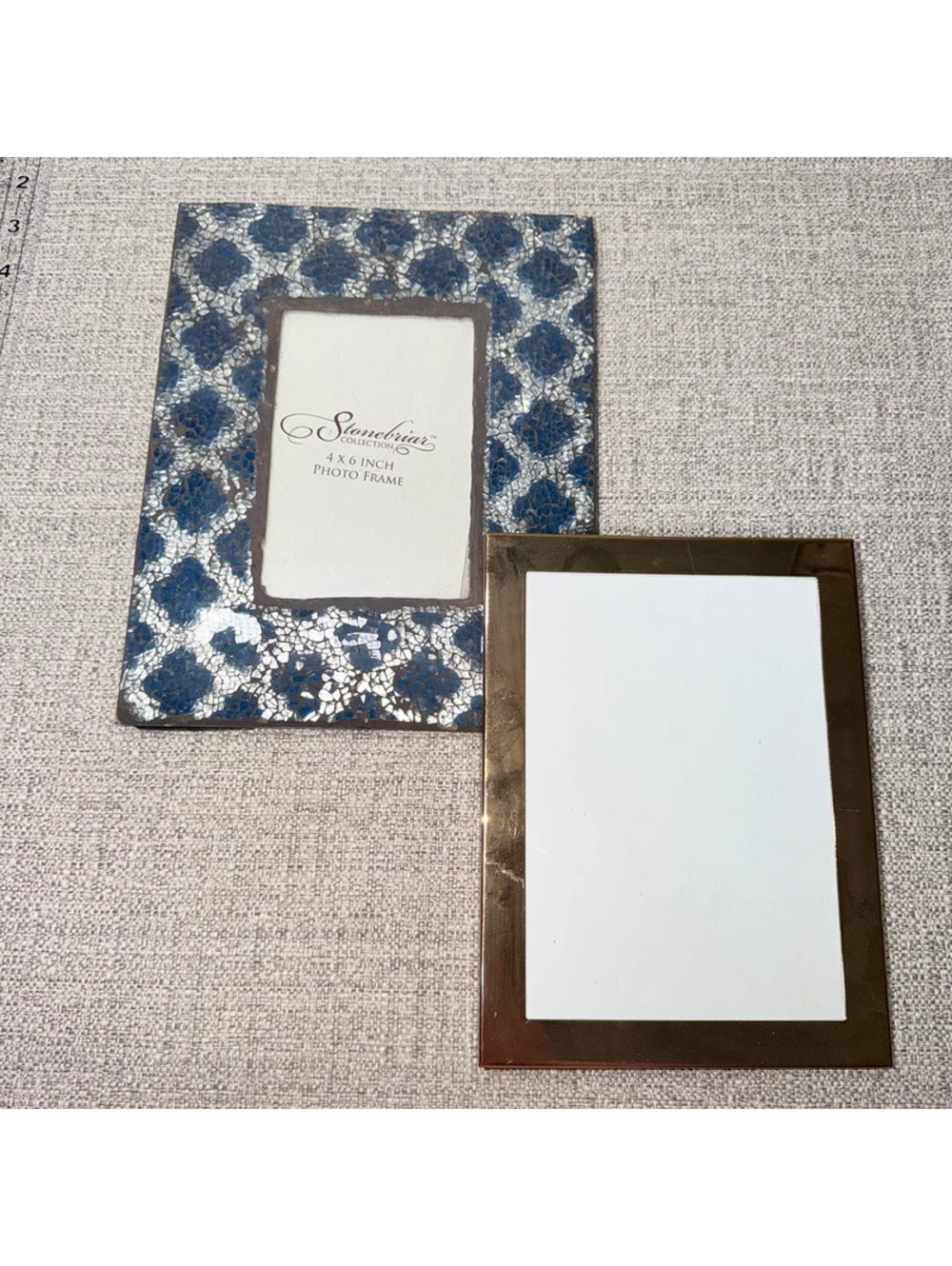 Stonebriar & Kensie Home 4x6 Picture Frames Blue Mosaic & Gold Metal Set of 2